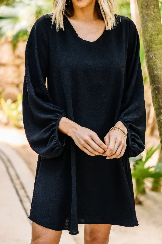 Loud And Clear Black Bubble Sleeve Dress