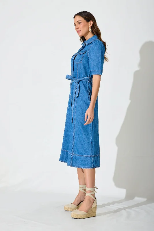 Loveland Midi Dress In Mid Blue Denim