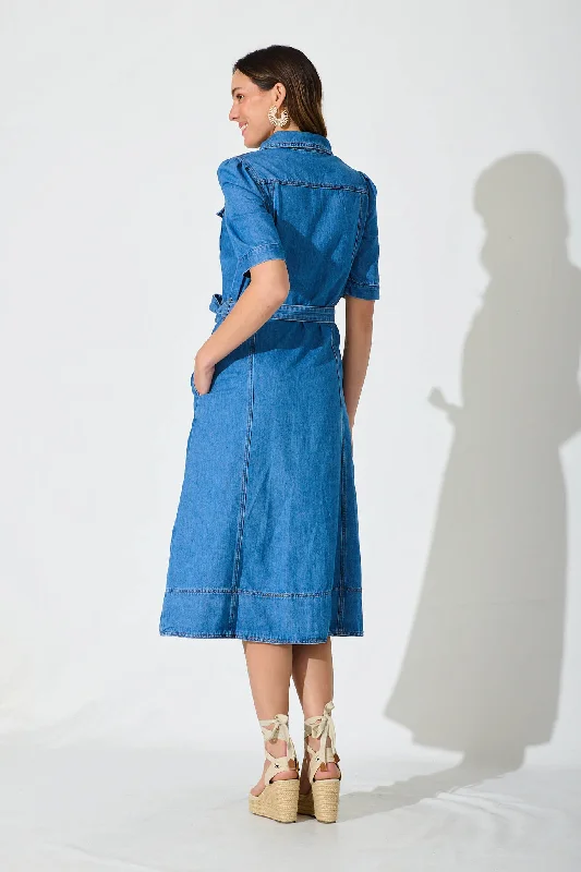 Loveland Midi Dress In Mid Blue Denim