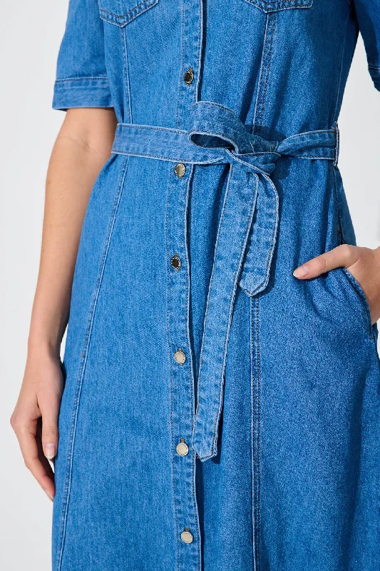 Loveland Midi Dress In Mid Blue Denim