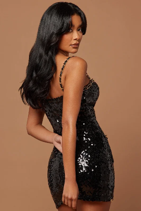 Madeline Sequin Mini Dress - Black