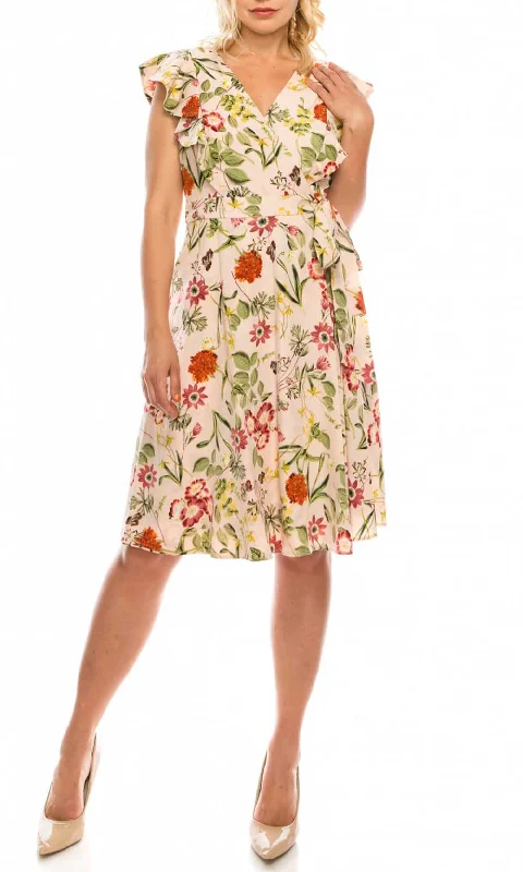 Maggy London - GSP13M Flutter Sleeve Floral Print A-Line Dress