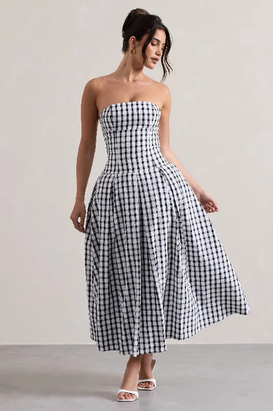 Maisy | Black & White Gingham Strapless Maxi Dress