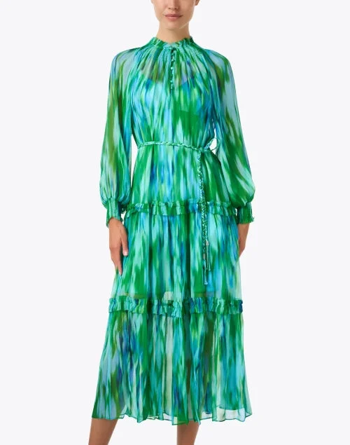 Maren Blue and Green Print Chiffon Dress