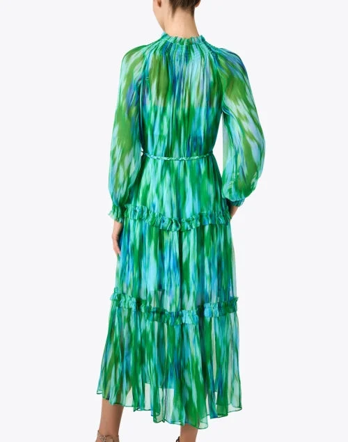 Maren Blue and Green Print Chiffon Dress