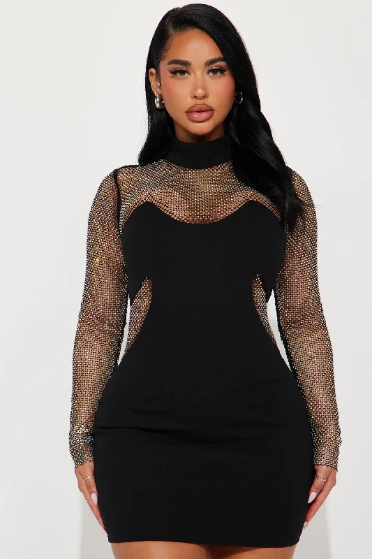 Marisol Rhinestone Mini Dress - Black