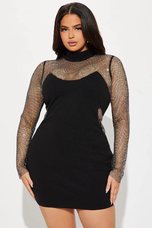 Marisol Rhinestone Mini Dress - Black