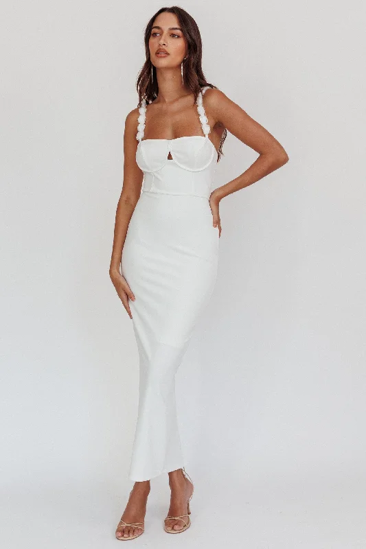 Marteen Rosette Strap Midi Dress White