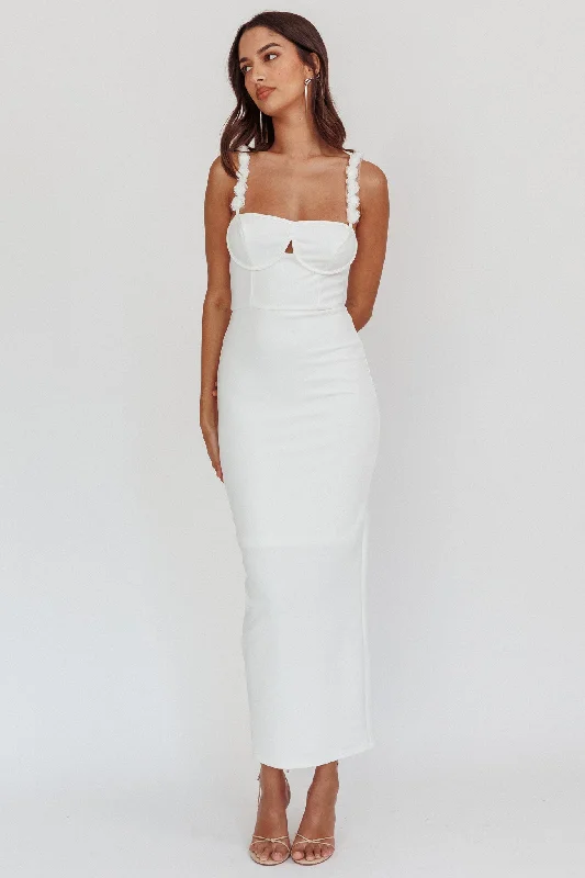 Marteen Rosette Strap Midi Dress White