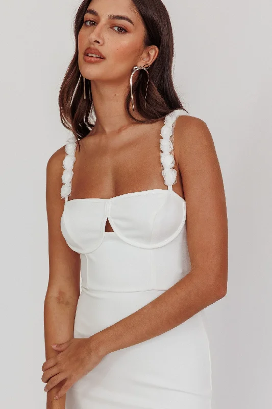 Marteen Rosette Strap Midi Dress White