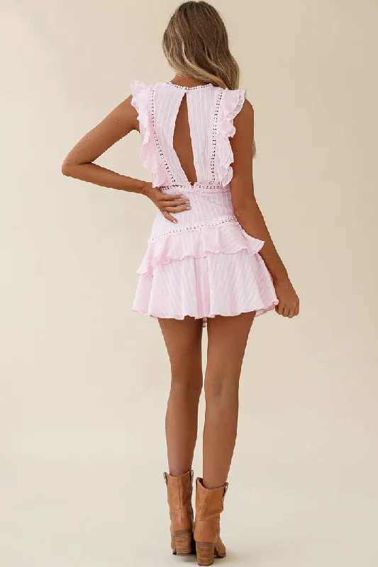 Melrose Sleeveless Crochet & Ruffle Detail Dress Pink