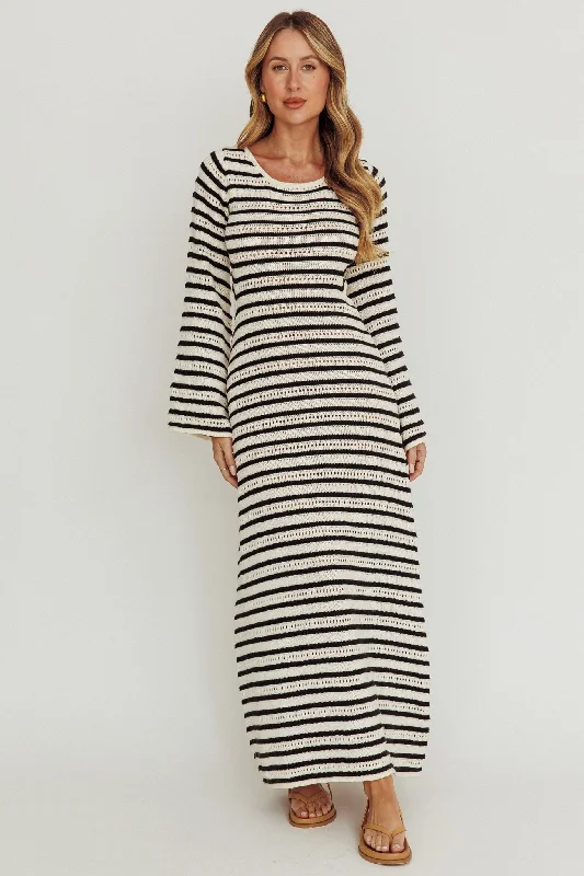 Meredith Long Sleeve Cut-Out Maxi Dress Cream Black