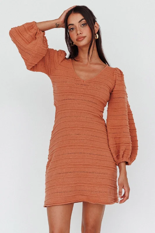 Meredith Long Sleeve Cut-Out Mini Dress Cinnamon