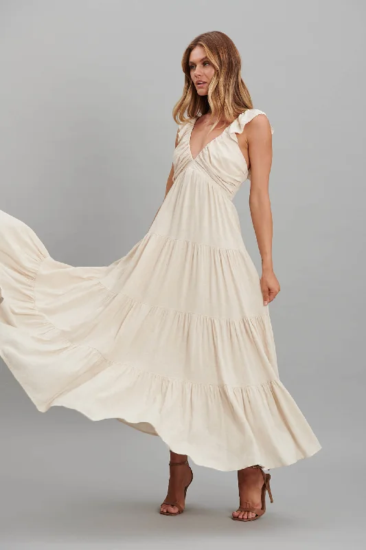 Monroe Maxi Sundress In Oatmeal Linen Blend