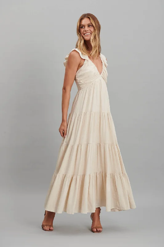 Monroe Maxi Sundress In Oatmeal Linen Blend