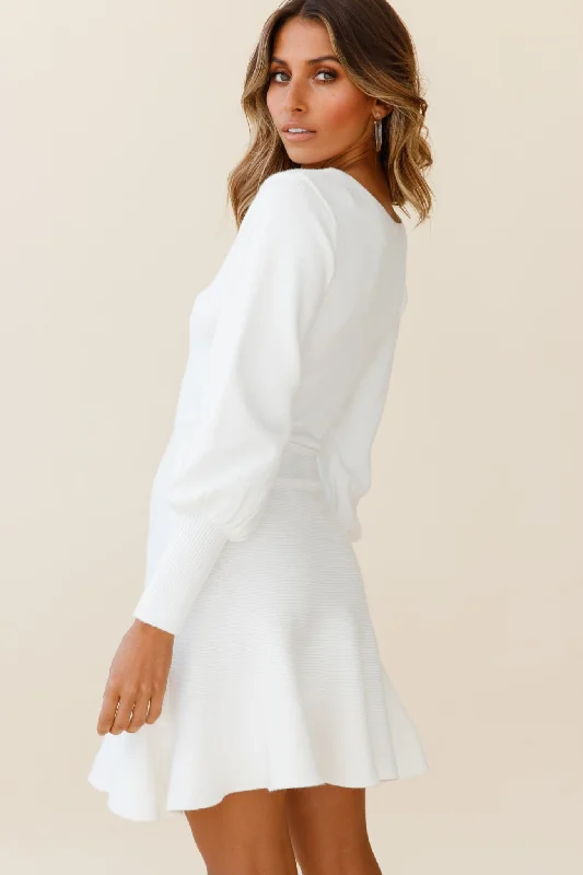 Montmarte Lantern Sleeve Fluted Hem Dress White