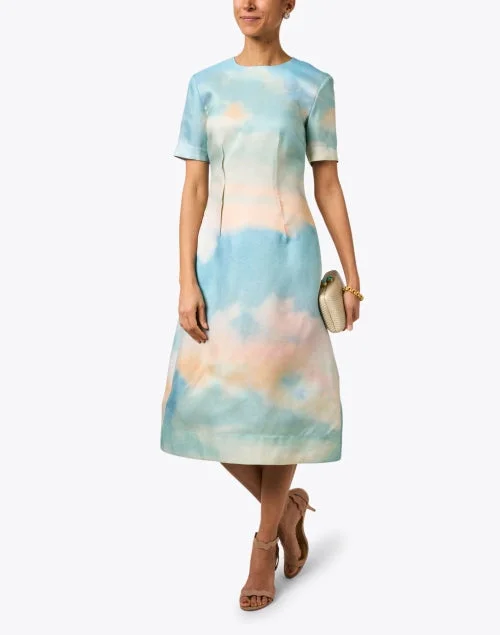 Multi Sky Print Silk Dress