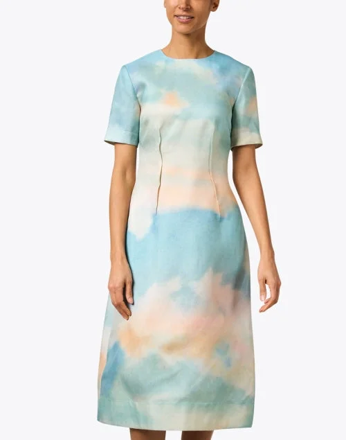 Multi Sky Print Silk Dress