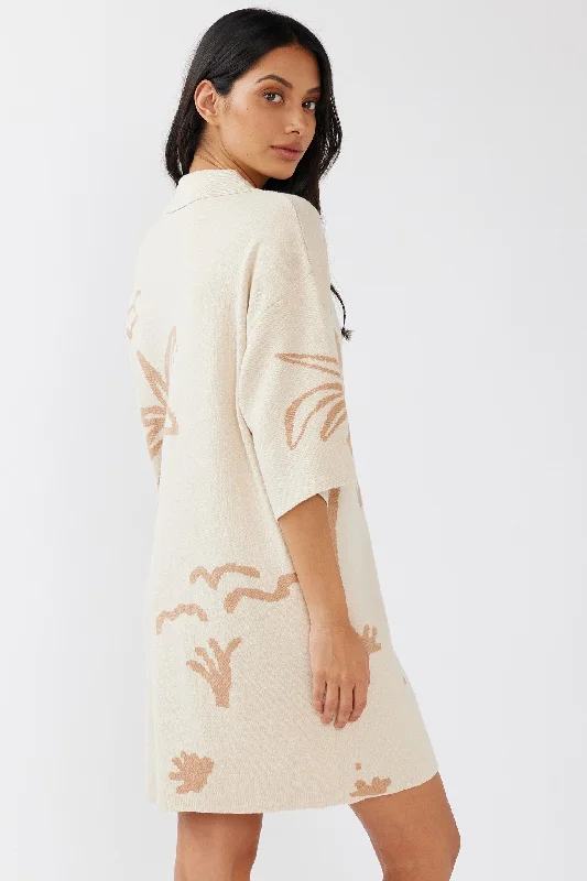 Nalani Button-Up Knit Dress Sand/Wood