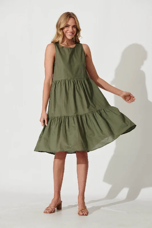 Nayeli Midi Dress In Khaki Linen Blend