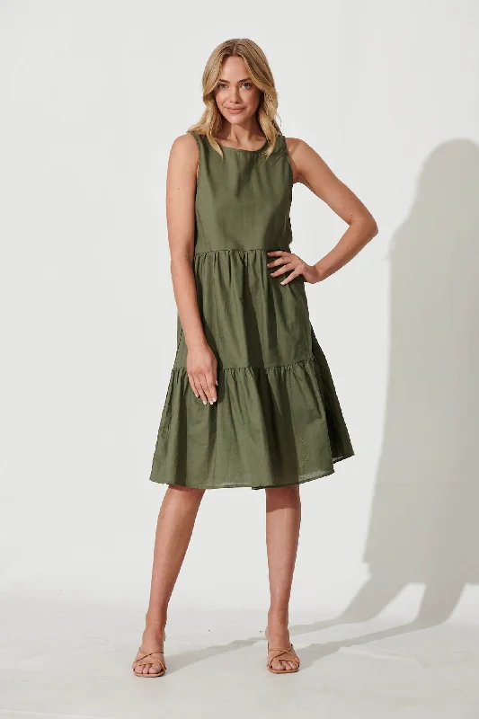 Nayeli Midi Dress In Khaki Linen Blend