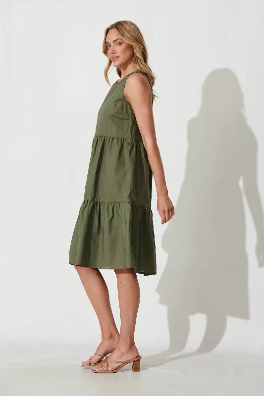 Nayeli Midi Dress In Khaki Linen Blend