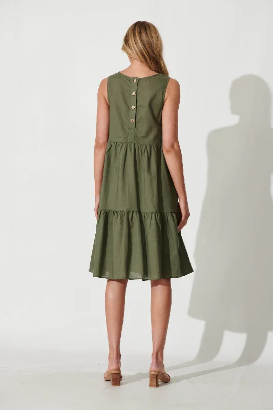 Nayeli Midi Dress In Khaki Linen Blend