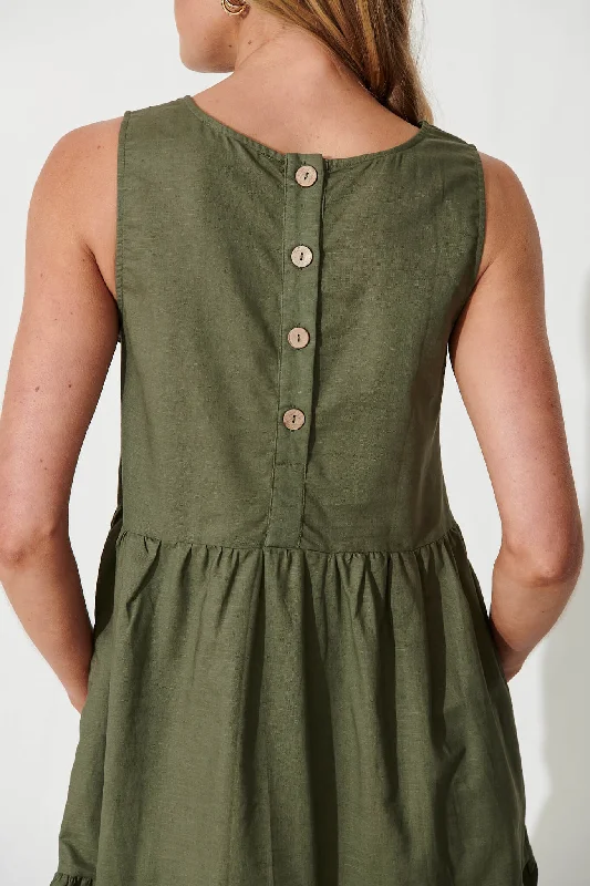 Nayeli Midi Dress In Khaki Linen Blend