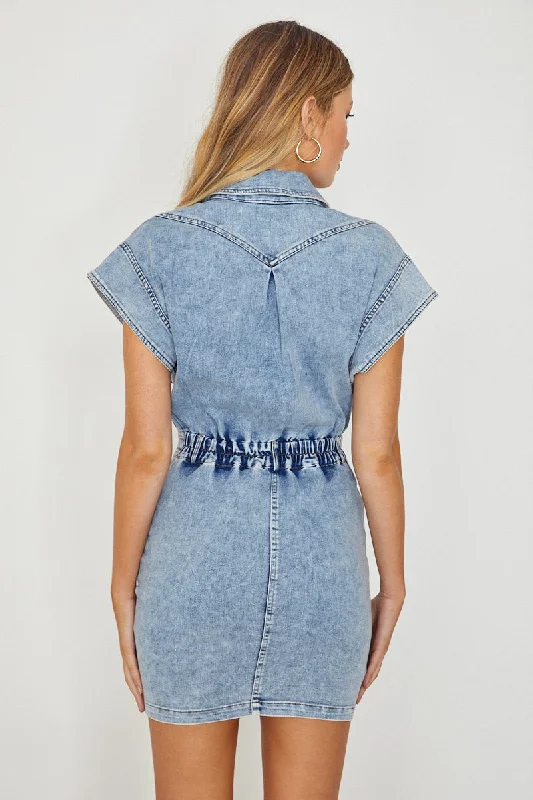 New Day Short Sleeve Button-Up Mini Dress Denim