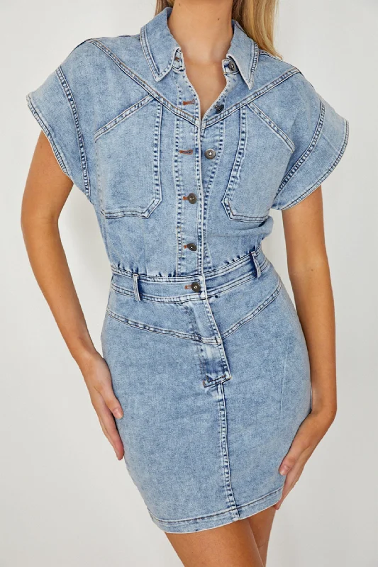 New Day Short Sleeve Button-Up Mini Dress Denim