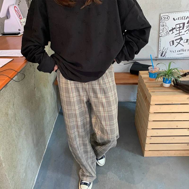 Flytonn-Korean style, Casual fashion, INS dressing, Lazy style, Graduation gift 
NO. 1055 WIDE PLAID PANTS