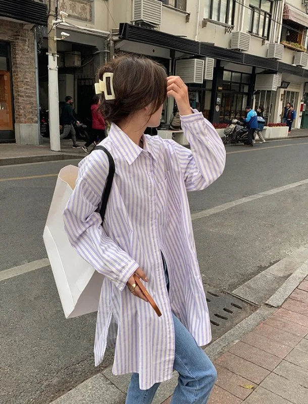 Flytonn-Korean style, Casual fashion, INS dressing, Lazy style, Graduation gift 
NO. 1336 STRIPED BUTTON UP