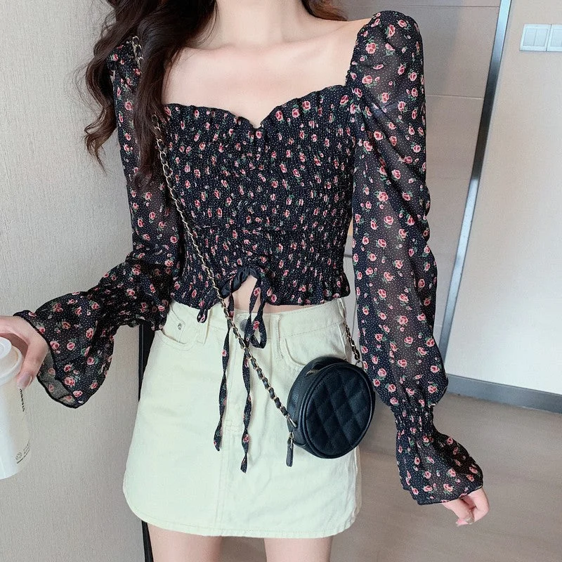 Flytonn-Korean style, Casual fashion, INS dressing, Lazy style, Graduation gift 
NO. 1353 FLORAL CHIFFON