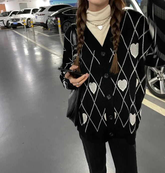 Flytonn-Korean style, Casual fashion, INS dressing, Lazy style, Graduation gift 
NO. 1354 HEART CARDIGAN