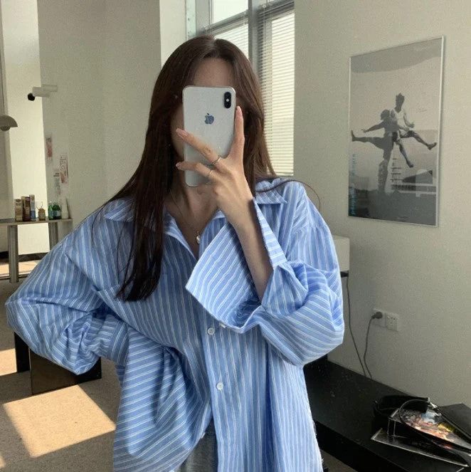 Flytonn-Korean style, Casual fashion, INS dressing, Lazy style, Graduation gift 
NO. 1369 OVERSIZED STRIPED SHIRT