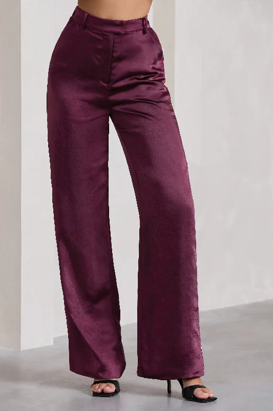 No Limits | Burgundy Satin Wide-Leg Trousers