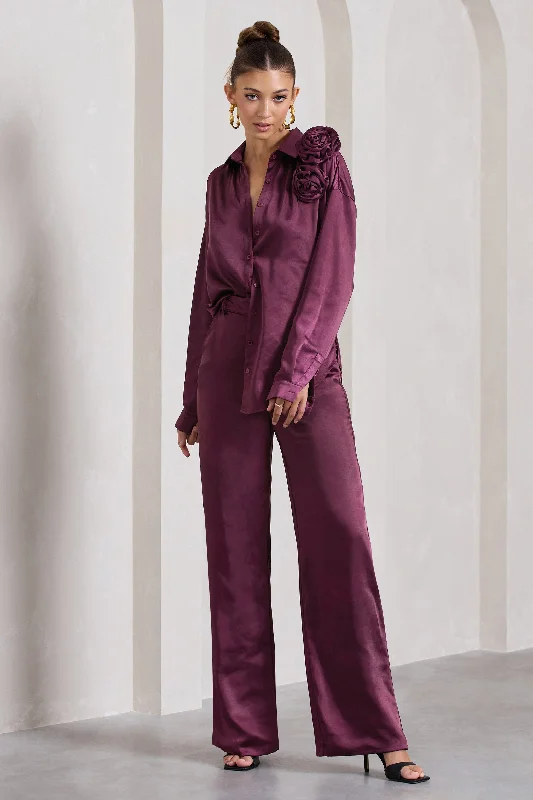 No Limits | Burgundy Satin Wide-Leg Trousers