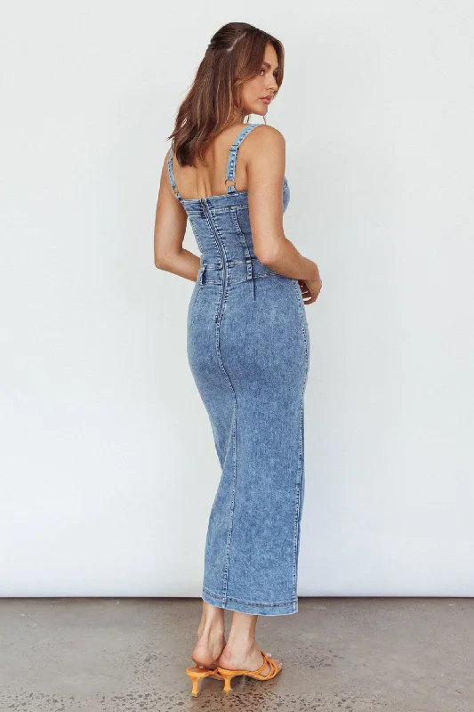 Onyx Thigh Split Midi Dress Denim