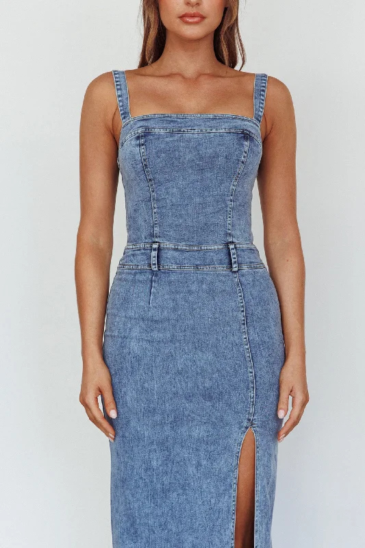 Onyx Thigh Split Midi Dress Denim