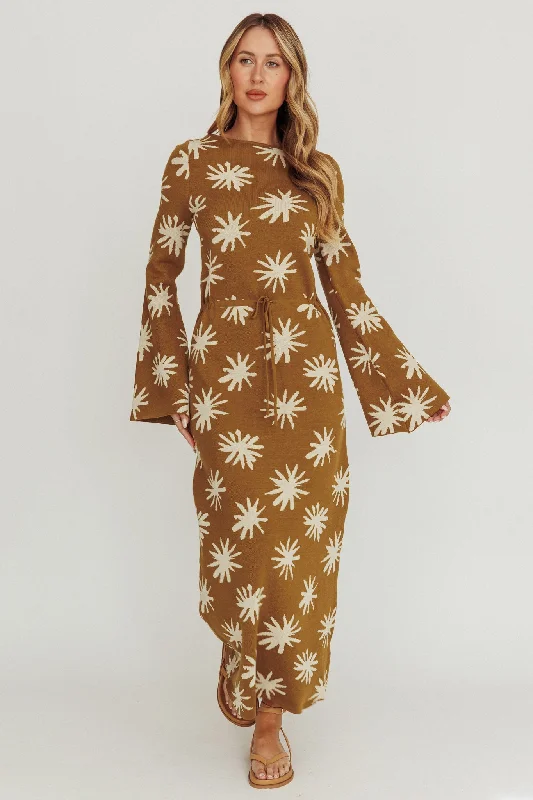 Orleans Star Print Knit Maxi Dress Olive