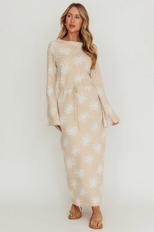 Orleans Star Print Knit Maxi Dress Sand