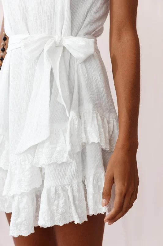 Petrie Ruffle Detail Waist Tie Dress White