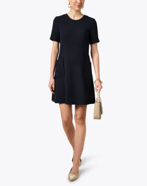 Pia Navy Wool Crepe Shift Dress