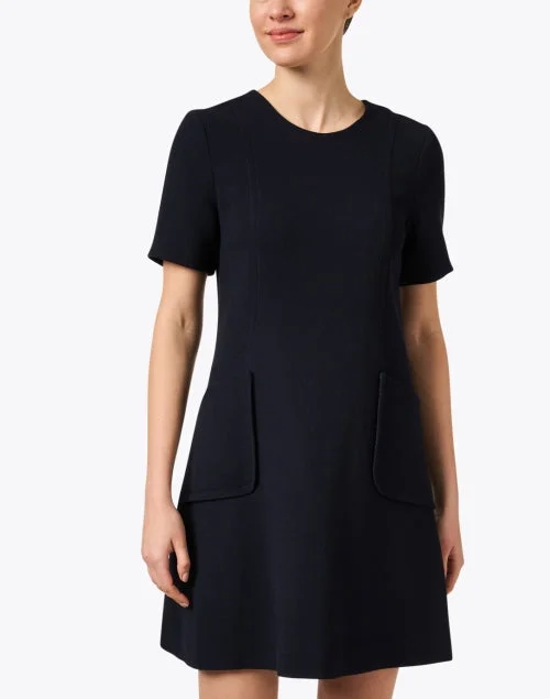 Pia Navy Wool Crepe Shift Dress