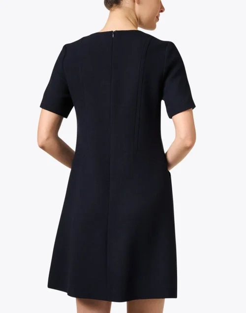 Pia Navy Wool Crepe Shift Dress