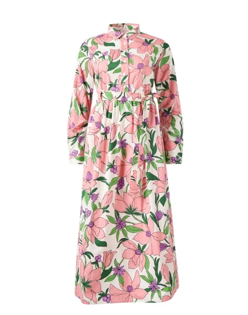 Pink Floral Cotton Shirt Dress