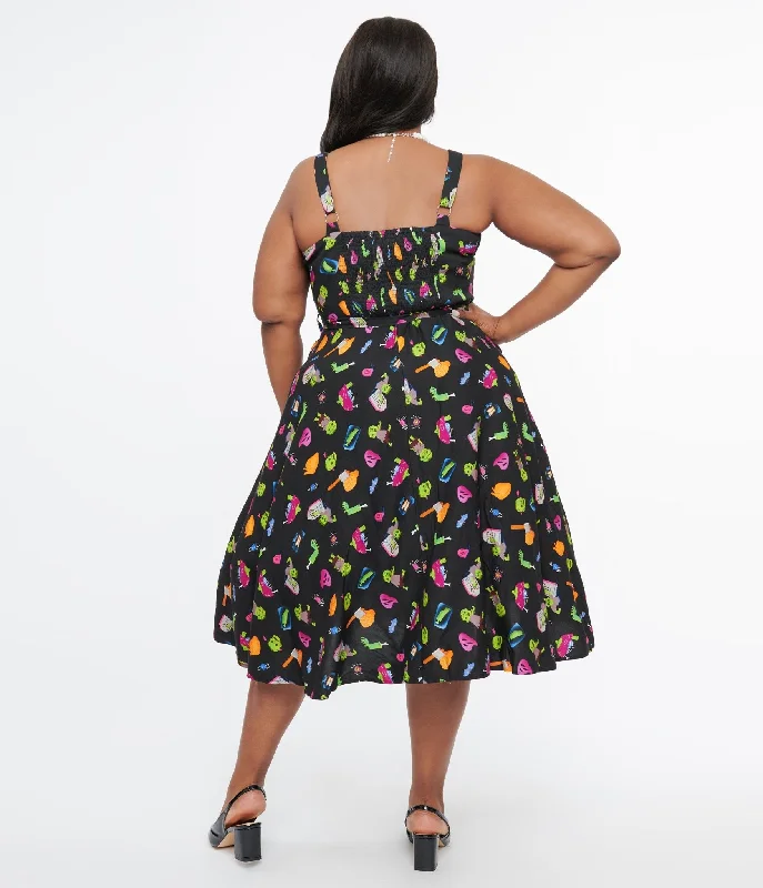 Plus Size 1950s Black Zombie Print Lori Swing Dress