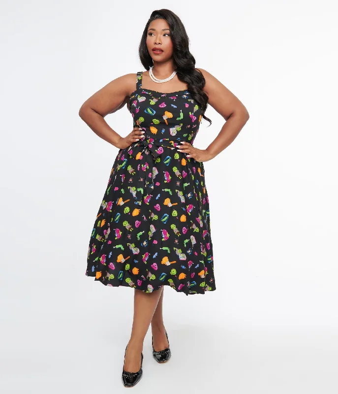 Plus Size 1950s Black Zombie Print Lori Swing Dress