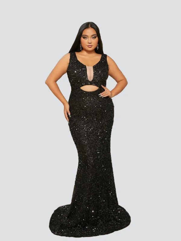 Plus Size Cutout V-neck Mermaid Sequin Prom Dress PRM20927