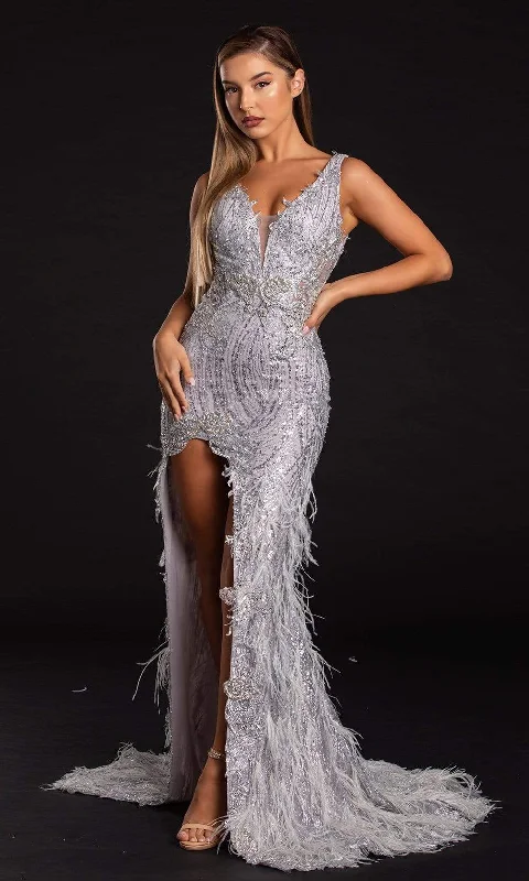 Portia and Scarlett - PS21228 Sequined Plunging V Neck Fringe Dress